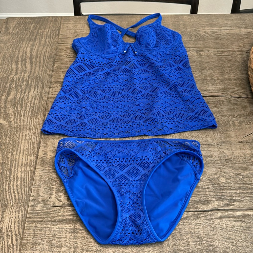 Freya Royal Blue Underwire Bra Sized Tankini EUC